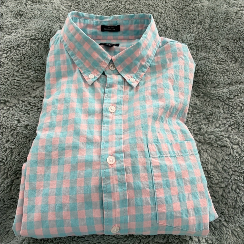 J. Crew reimagined Men's Pink and Blue Checkered Shirt Large Gender Reveal shirt